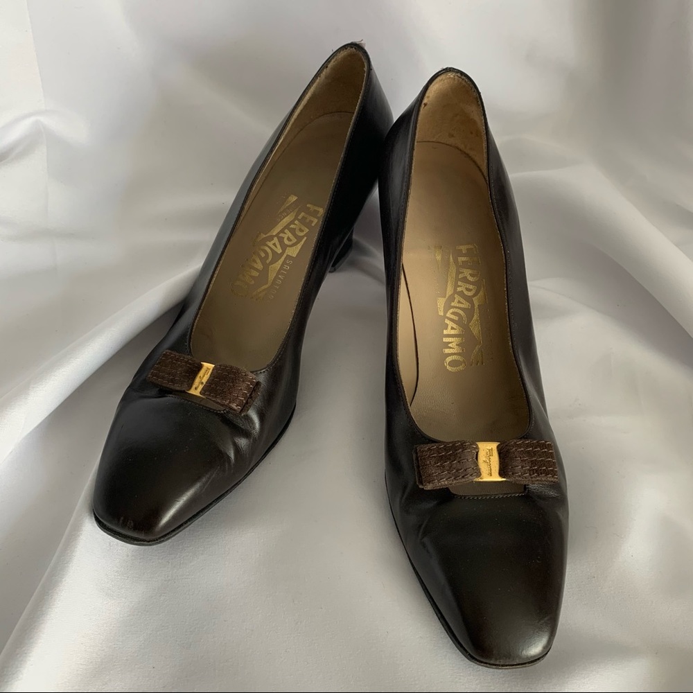 Salvatore Ferragamo Brown Leather Low Heels
